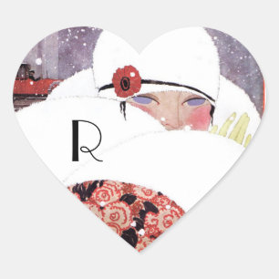 STICKER CŒUR FEMME DANS LA NEIGE, HIVER BEAUTY MODE MONOGRAM