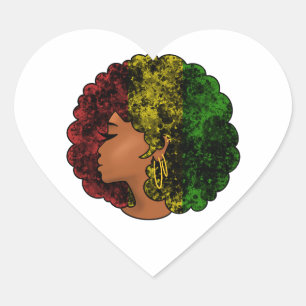 Sticker Cœur Femme noire rasta afro rouge jaune vert