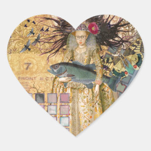 Sticker Cœur Femme Poisson Vintage Gothique Classique