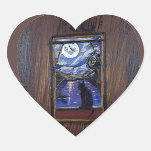 Sticker Cœur    Fenêtre éclairée par la lune — œuvre d'art fait
