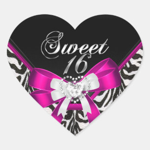 Sticker Cœur Fête d'anniversaire Sweet Sixteen 16 ans Zèbre Ros