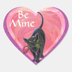 Sticker Cœur Fête de la Saint-Valentin au chat noir