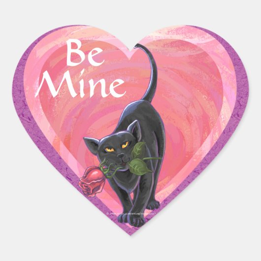 Sticker Cœur Fête de la Saint-Valentin au chat noir (Devant)