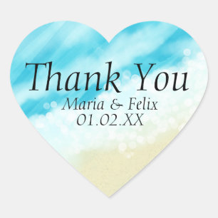 Sticker Cœur Fête des mariées de mariage plage Sable Vagues tro