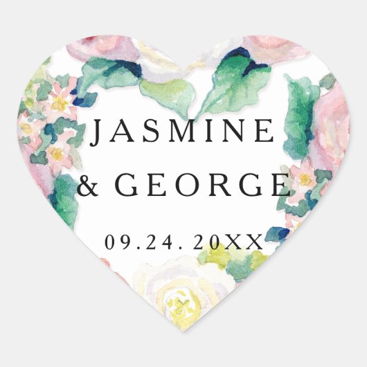 Sticker Cœur FÊTE DES MARIÉES MODERNE Chic Wide Stripes avec Ro (Devant)