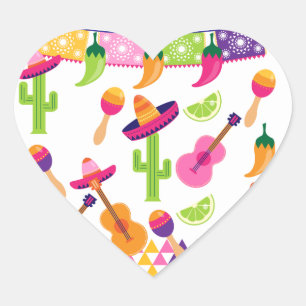 Sticker Cœur Fête mexicaine Sombrero Saguaro Peppers à la chaux