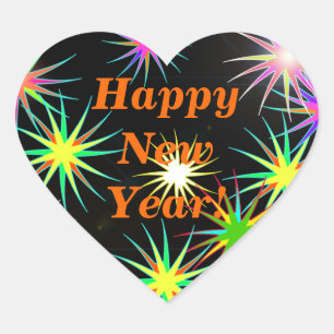 Sticker Cœur Feu d'artifice du Nouvel An Flash sur Noir