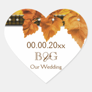 Sticker Cœur Feuilles d'automne mariage campagnard sceau #2