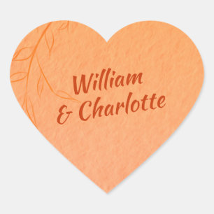 Sticker Cœur Feuilles de la ligne orange brûlés Ombré Mariage d
