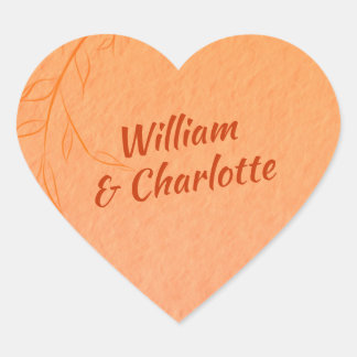 Sticker Cœur Feuilles de la ligne orange brûlés Ombré Mariage d