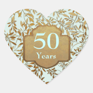 Sticker Cœur Feuilles d'or 50e anniversaire Mariage