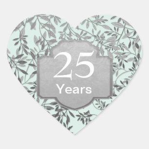 Sticker Cœur Feuilles du 25e anniversaire de Mariage d'argent