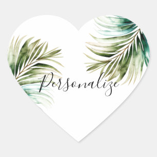 Sticker Cœur Feuilles Tropicales Chic