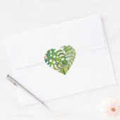 Sticker Cœur Feuilles Tropicaux En Aquarelle (Enveloppe)