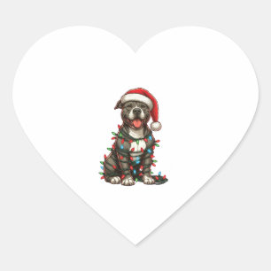 Sticker Cœur Feux de Noël de Chien à mâchoire Santa Chapeau Noë