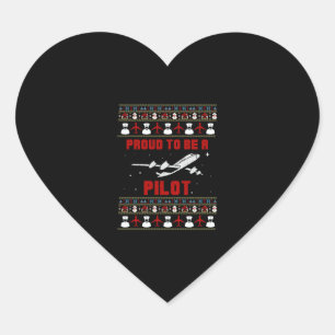 Sticker Cœur Fier Noël du pilote avec avion et neige