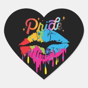 Sticker Cœur Fierté Lèvres arc-en-ciel LGBTQ Lèvres à goutt