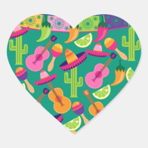 Sticker Cœur Fiesta Party Sombrero Limes Guitare Maraca Saguaro