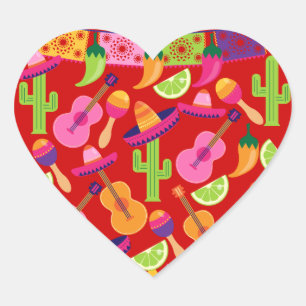 Sticker Cœur Fiesta Party Sombrero Limes Guitare Maraca Saguaro