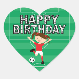 Sticker Cœur Fille 1 d'anniversaire du football rouge et