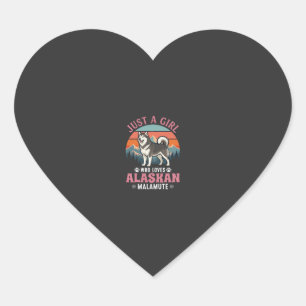 Sticker Cœur Fille Alaskan Malamute Chien Rétro Coucher de sole