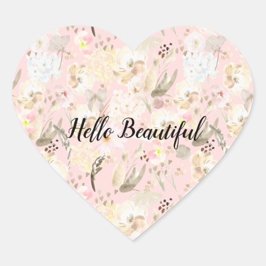 Sticker Cœur Fille Blush Crème Rose Blanc Floral (Devant)