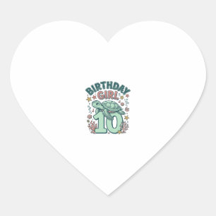 Sticker Cœur Fille d'anniversaire 10 Tortue de mer Gravure vint