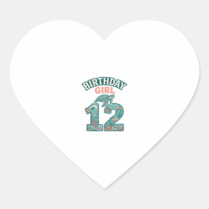 Sticker Cœur Fille d'anniversaire 12 Tortue de mer Océan Vintag