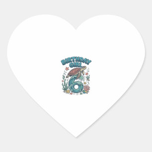 Sticker Cœur Fille d'anniversaire 6 Tortue de mer Conception de