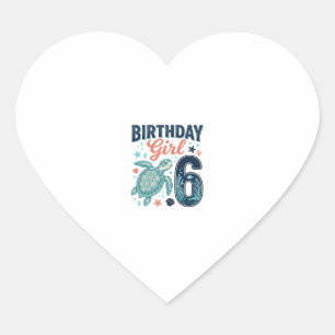 Sticker Cœur Fille d'anniversaire 6 Tortue de mer Conception ve