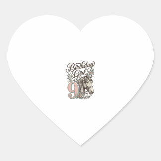 Sticker Cœur Fille d'anniversaire 9 Cheval Floral Gravure Vinta