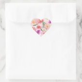 Sticker Cœur Fille Peach rose violet aquarelle Florale (Sac)