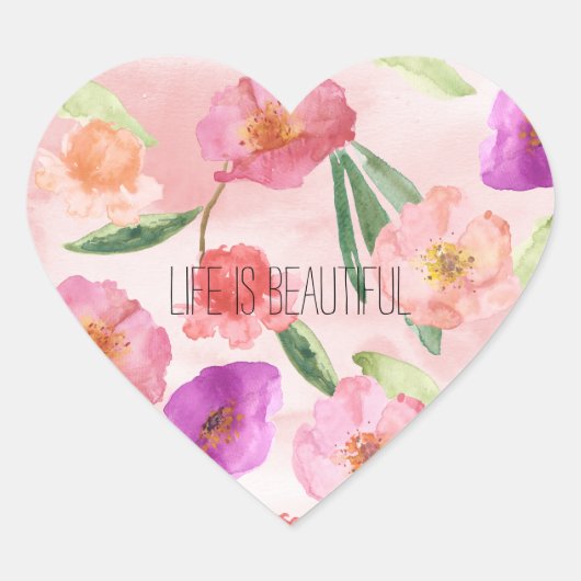 Sticker Cœur Fille Peach rose violet aquarelle Florale (Devant)