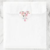 Sticker Cœur Fille première communion aquarelle rose floral (Sac)