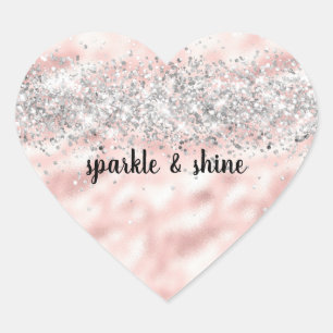 Sticker Cœur Fille rose argent brillant Parties scintillant éti