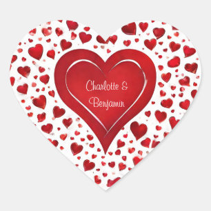 Sticker Cœur Fille Rouge Et Blanc Nom Valentine
