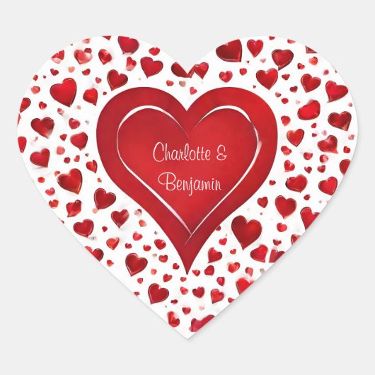 Sticker Cœur Fille Rouge Et Blanc Nom Valentine (Devant)