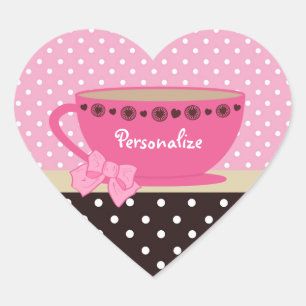 Sticker Cœur Fille Teacup Rose Et Pois Brown
