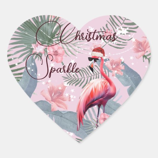 Sticker Cœur Flamant rose de Noël Tropical Personnel (Devant)