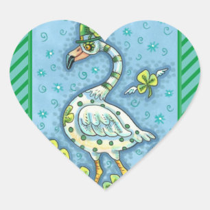 STICKER CŒUR FLAMANT ROSE POLKA DOT VERT, FUNNY ST. JOUR DE PAT
