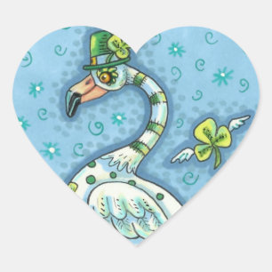 STICKER CŒUR FLAMANT ROSE POLKA DOT VERT, FUNNY ST. JOUR DE PAT