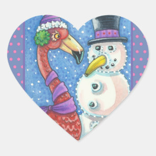 Sticker Cœur Flamant rose ROSE SNOWMAN, BILLETS DE NOËL Coeur