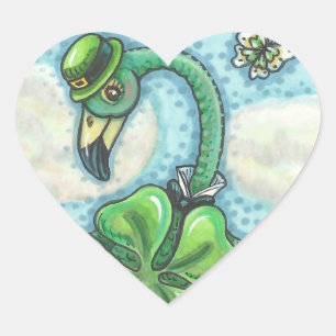 STICKER CŒUR FLAMANT ROSE VERT IRLANDAIS CHALEUREUX