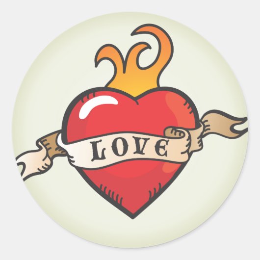 Sticker Coeur Flamme De Tatouage (Devant)