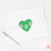 Sticker Cœur Flammes de neige de Noël en vert (Enveloppe)