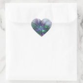 Sticker Cœur Fleur abstraite moderne fractale verte violette (Sac)