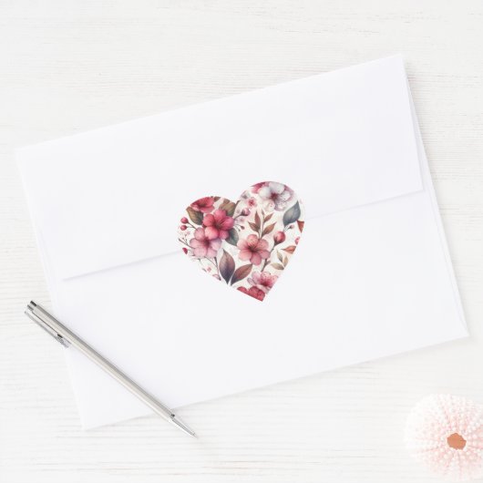 Sticker Cœur Fleur de Cerisier (Enveloppe)