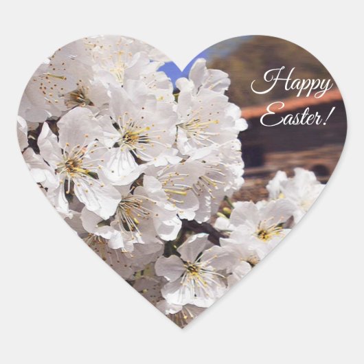 Sticker Cœur Fleur de cerisier. Joyeux Pâques. (Devant)