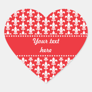 Sticker Cœur Fleur de Lis Motif rouge et blanc