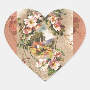 Sticker Cœur Fleur de naissance victorienne de l'époque 1800